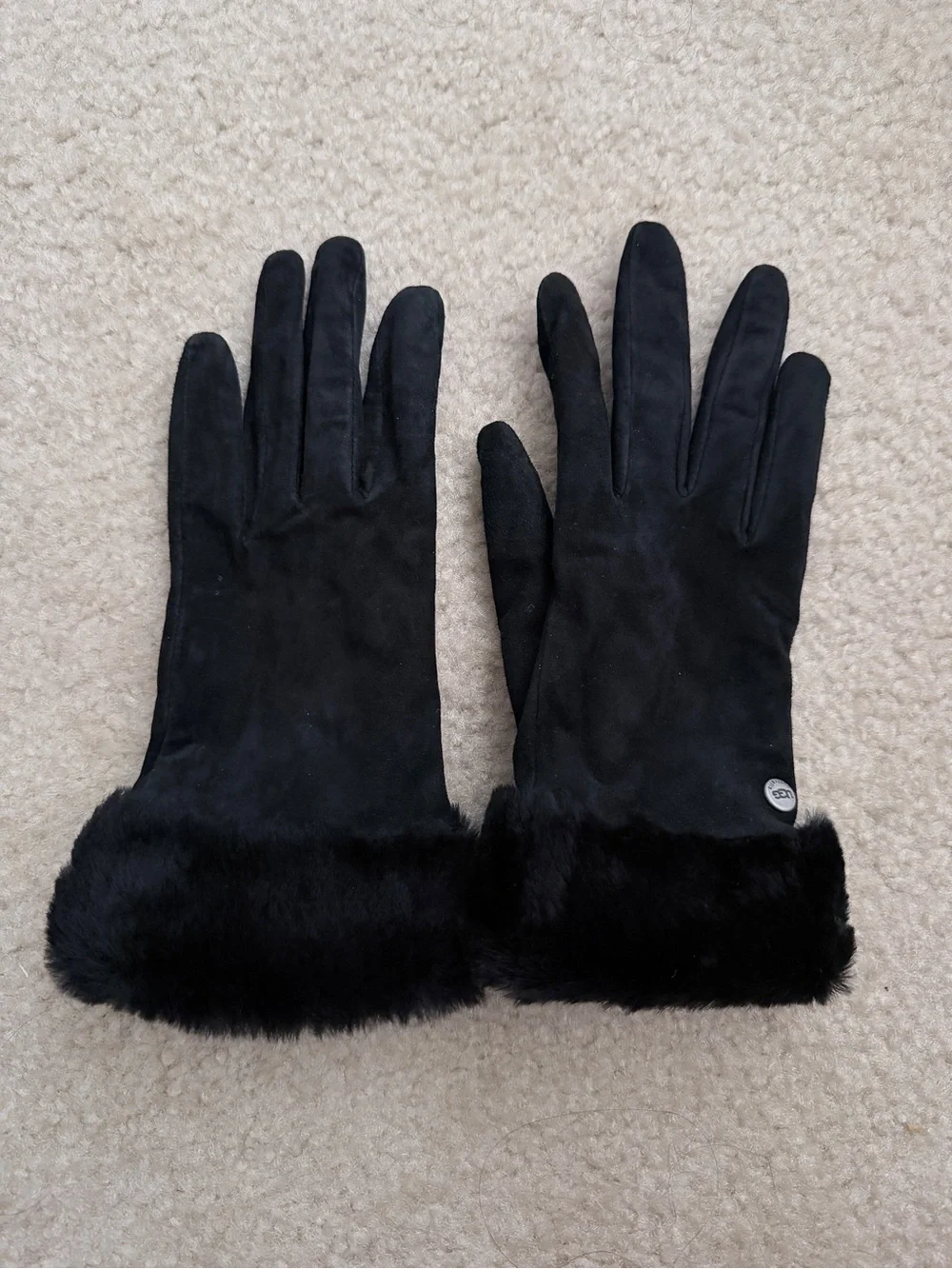 UGG Black Lamb Suede Gloves with Fur Cuff